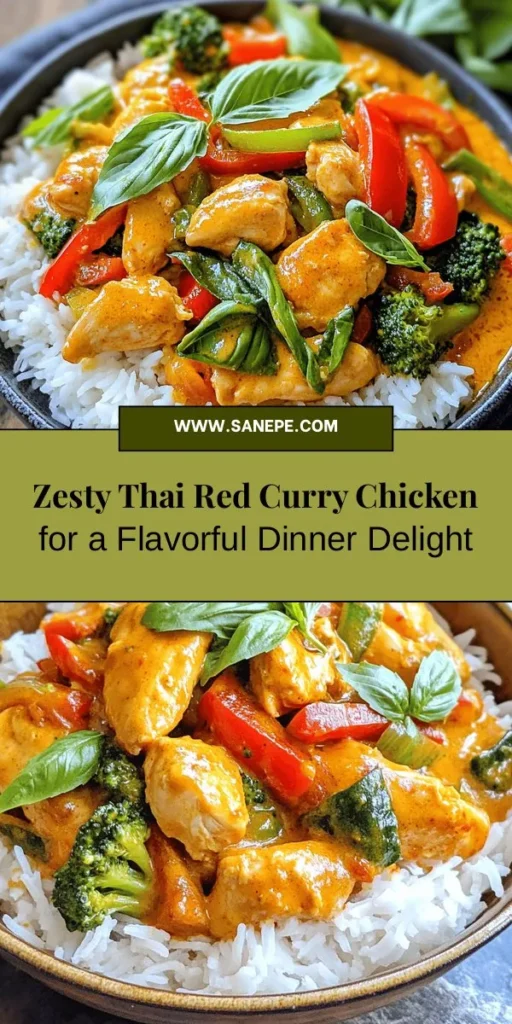 Discover the vibrant flavors of Thailand with this Quick & Zesty Thai Red Curry Chicken recipe! Enjoy tender chicken simmered in a rich coconut sauce, balanced perfectly with fresh vegetables and aromatic spices. Ideal for weeknight dinners, this dish is a feast for both the eyes and the palate. Dive into a culinary journey that celebrates the essence of Thai cooking. Try it tonight! #ThaiCurry #QuickRecipes #DinnerIdeas #Foodie #CulinaryJourney #CookingAtHome