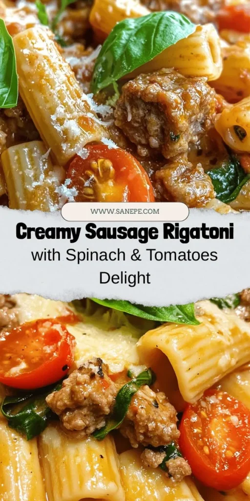 Looking for a delicious and comforting pasta dish? Try this creamy sausage rigatoni with spinach and tomatoes! It's packed with rich flavors and vibrant veggies, making it a feast for the eyes and the palate. Perfect for family dinners or entertaining guests, this versatile recipe can be adjusted to suit various dietary preferences. Discover how to elevate your pasta game with fresh ingredients and a creamy sauce that everyone will love! #PastaRecipe #ComfortFood #ItalianCuisine #Foodie #HomeCooking #DinnerInspo #PastaLovers #CookingJoy #CreamyRigatoni