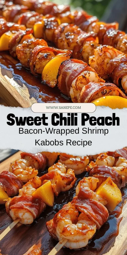 Elevate your summer gatherings with BBQ, Sweet Chili, and Peach Bacon-Wrapped Shrimp Kabobs! These deliciously crafted kabobs combine succulent shrimp, crispy bacon, and juicy peaches, all glazed in a sweet and tangy sauce. Perfect as an appetizer or main dish, they are sure to impress at any cookout. Follow our step-by-step guide for grilling perfection and serve them with refreshing sides for a memorable meal. #BBQ #ShrimpKabobs #SummerRecipes #Grilling #PartyFood #Foodie #DeliciousEats #PeachRecipes