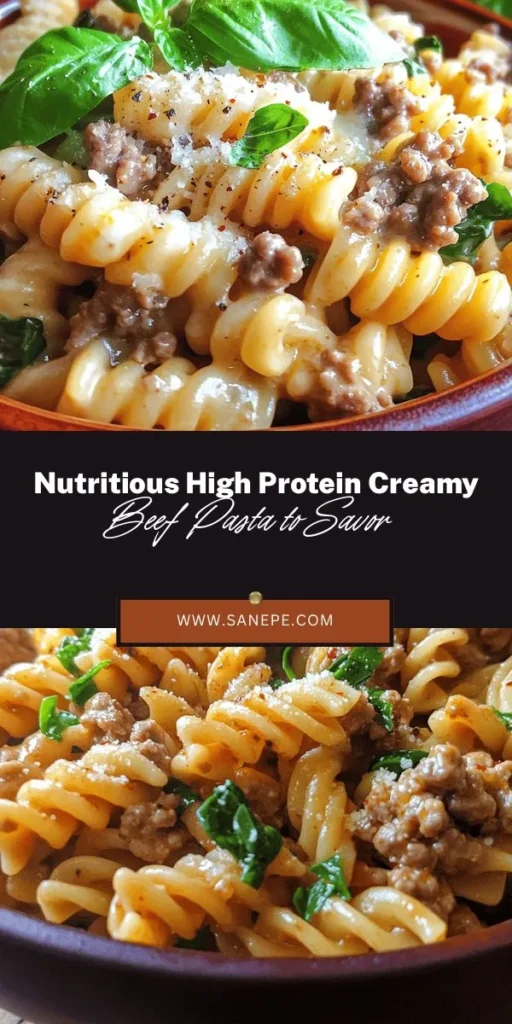 Discover a delicious twist on traditional pasta with our High Protein Creamy Beef Pasta Delight! This wholesome recipe combines lean ground beef, whole wheat pasta, and Greek yogurt for a creamy, nutrient-packed meal. Boost your protein intake while enjoying fresh vegetables like spinach, garlic, and onion. Perfect for lunch or dinner, this dish is both satisfying and healthy. Try it tonight for a comforting meal that nourishes your body! #HealthyRecipes #PastaLovers #HighProtein #MealPrep #CleanEating