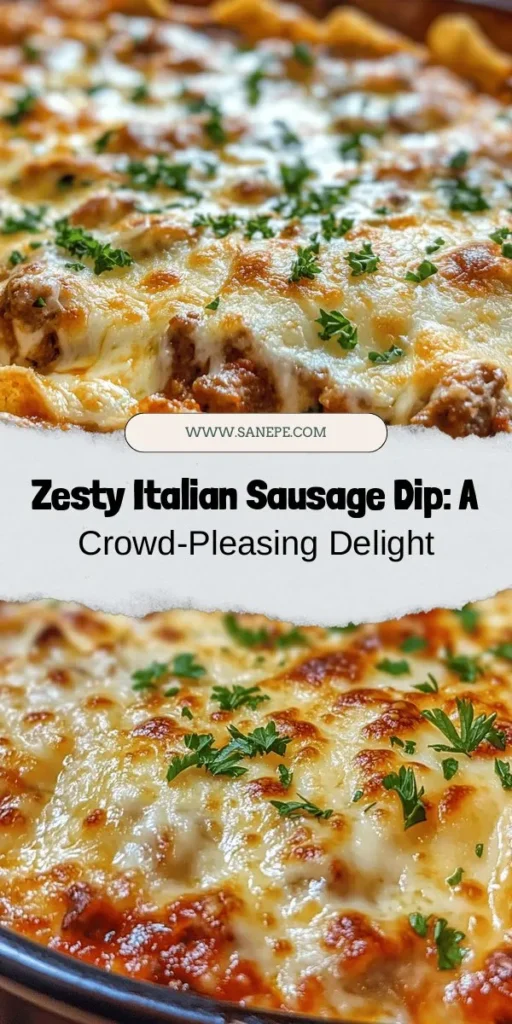 Bring excitement to your next gathering with Zesty Italian Sausage Dip! This creamy, flavorful dip blends hearty Italian sausage with a rich cheese base, making it a hit for game nights, holiday parties, or cozy binge-watching sessions. Easy to prepare and perfect for sharing, it’s sure to keep your guests coming back for more. Serve it with tortilla chips, crusty bread, or veggies for a delightful treat! #ItalianSausageDip #GameNight #DipRecipe #PartyFood #Appetizers #ComfortFood