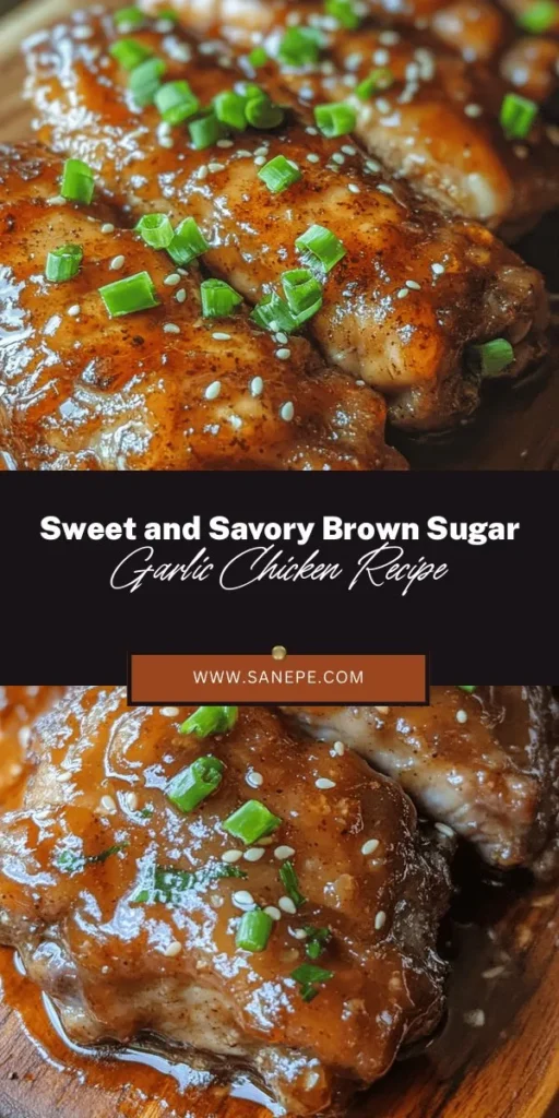 Discover the perfect blend of sweet and savory with this Delicious Brown Sugar Garlic Chicken recipe! Featuring tender chicken thighs, rich brown sugar, and aromatic garlic, this dish is quick, easy, and budget-friendly—perfect for busy weeknights or impressing guests. Transform simple ingredients into a mouthwatering meal that everyone will love. Try it out and enjoy the delightful flavors! #BrownSugarGarlicChicken #EasyRecipes #DinnerIdeas #Foodie #ComfortFood #ChickenRecipes #YummyEats