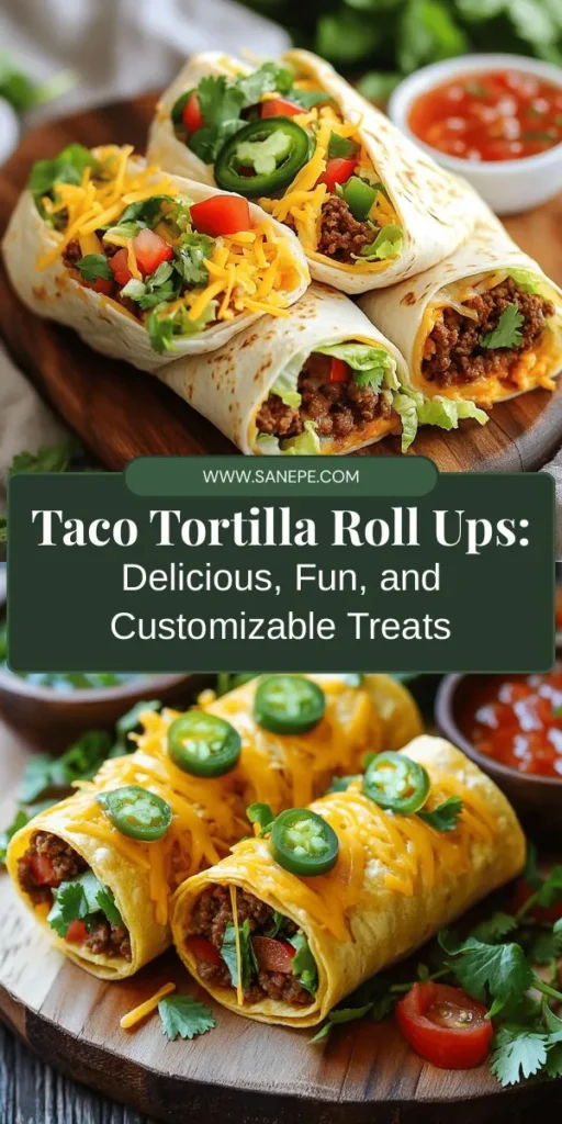 Create a delicious and customizable meal with Taco Tortilla Roll Ups! These versatile delights combine seasoned meat, fresh veggies, and creamy cheese all wrapped in a soft tortilla. Perfect for parties, quick dinners, or casual gatherings, they cater to various dietary needs. Get creative with your ingredients and flavors for a satisfying meal that everyone will love. Try them today! #TacoRollUps #EasyRecipes #MexicanFood #PartyFood #Foodie