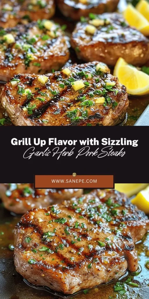 Discover the ultimate grilling experience with Sizzling Garlic Herb Pork Steaks! This easy-to-follow recipe combines juicy pork steaks with the vibrant flavors of garlic, rosemary, and thyme, plus a hint of lemon. Perfect for family dinners or summer barbecues, these steaks are not only delicious but also packed with protein and nutrients. Elevate your next meal and impress your guests! #Grilling #PorkSteaks #DeliciousRecipes #EasyCooking #HealthyMeals #BBQ