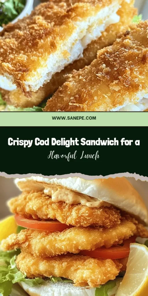 Looking to elevate your sandwich game? Try this Crispy Cod Delight Sandwich! With perfectly cooked flaky cod in a crunchy coating, all wrapped in buttery brioche buns and topped with fresh veggies and tartar sauce, it’s a taste explosion in every bite. This simple recipe is packed with nutrition and flavor, making it a family favorite. Dive into this heavenly culinary adventure today! #CodSandwich #SeafoodLover #CookingAtHome #SandwichRecipes #HealthyEating #Foodie