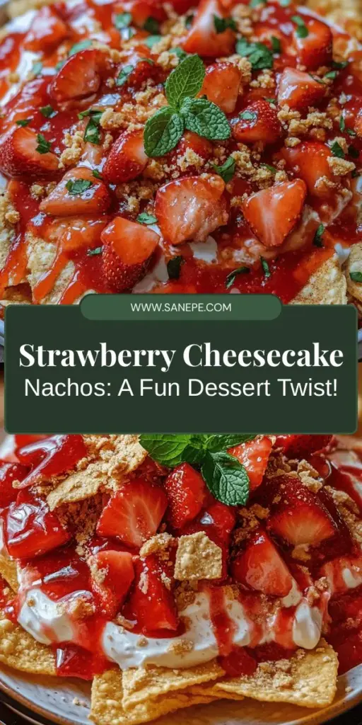 Satisfy your sweet tooth with a creative twist on dessert! Strawberry Cheesecake Nachos combine the creamy goodness of cheesecake with crunchy cinnamon sugar tortilla chips, topped with fresh strawberries and strawberry sauce. Perfect for gatherings or just a fun night in, this recipe is easy to make, visually stunning, and packed with flavor. Gather your ingredients and impress your friends and family with this unique treat! #Dessert #StrawberryCheesecake #Nachos #RecipeIdeas #DeliciousTreats