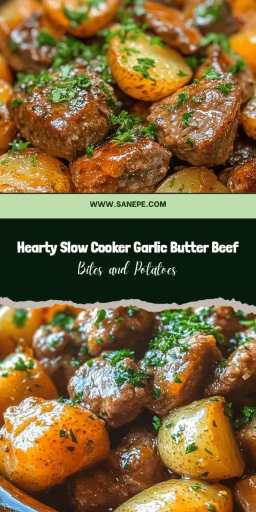 Indulge in the heartwarming flavors of Slow Cooker Garlic Butter Beef Bites & Potatoes. This easy recipe combines tender beef stew meat and creamy baby potatoes, all simmered in a rich garlic butter sauce for hours. Perfect for busy families, it’s the ultimate comfort food that brings everyone together. Minimal prep, maximum taste! Try it tonight for a satisfying meal. #SlowCookerRecipes #ComfortFood #BeefBites #FamilyMeals #EasyDinner #HomeCooking #GarlicButter