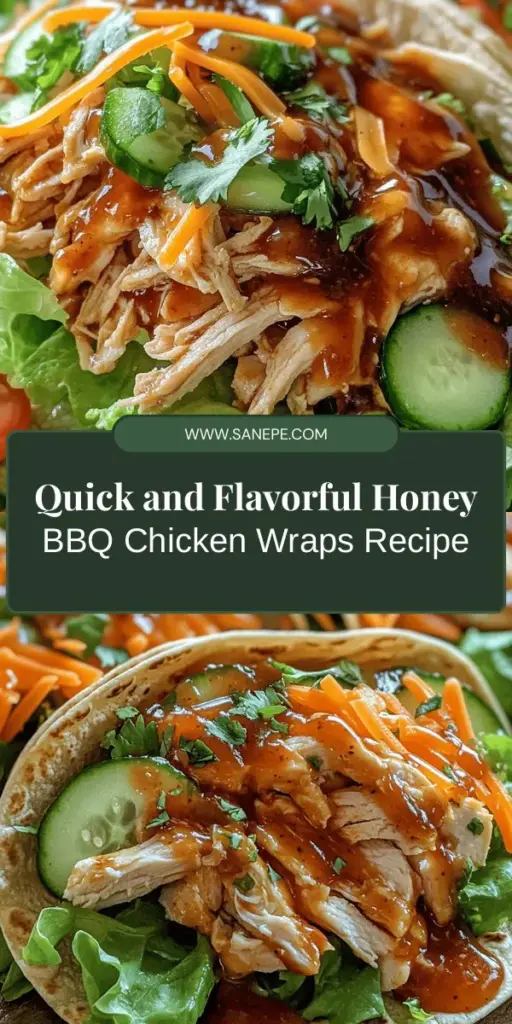 Discover the ultimate quick meal with these delicious Honey BBQ Chicken Wraps! Perfect for busy nights or meal prep, this recipe combines marinated chicken, fresh veggies, and flavorful BBQ sauce, all wrapped in whole wheat tortillas. It's packed with protein and vitamins, making it a nutritious choice everyone will love. Try this easy-to-follow recipe and impress your family and friends with a tasty, healthy dish they'll want again and again! #HoneyBBQWraps #HealthyEating #QuickMeals #MealPrep #DeliciousRecipes