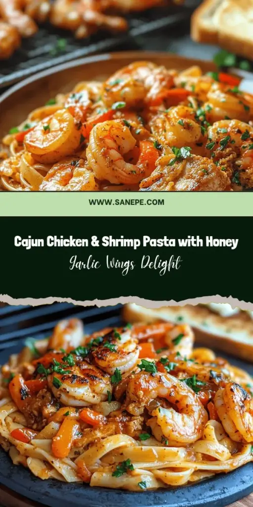 Elevate your dinner game with this Spicy Cajun Chicken & Shrimp Pasta paired with mouthwatering Honey Garlic Wings! This dish combines zesty Cajun flavors with succulent chicken, shrimp, and sticky sweet wings, creating a flavor sensation that’s sure to impress. Perfect for gatherings or cozy nights in, follow our step-by-step guide to bring this culinary masterpiece to your table. Get ready for a delicious experience! #CajunCuisine #PastaRecipes #ChickenAndShrimp #HoneyGarlicWings #FoodLovers #DinnerInspiration