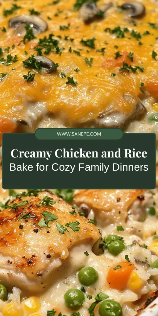 Looking for a cozy, family-friendly recipe? Try this Creamy Chicken & Rice Dinner Bake! It's a comforting casserole packed with tender chicken, fluffy rice, and rich flavors that everyone will love. Perfect for busy nights, this dish is easy to make with simple ingredients and customizable to fit your dietary needs. Enjoy every creamy bite that brings warmth and joy to your dinner table. #ComfortFood #ChickenAndRice #CasseroleRecipe #EasyMeals #FamilyDinner #MealPrep #Yummy