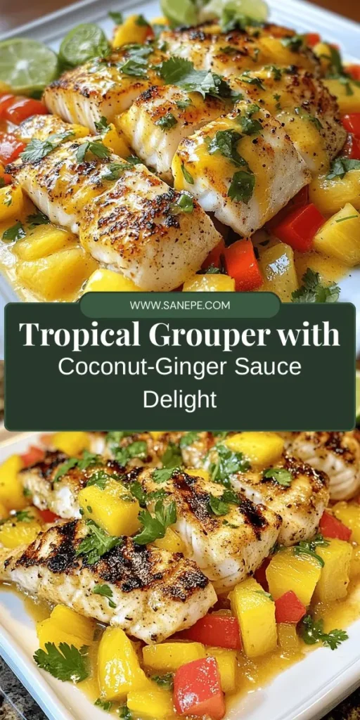 Indulge in a tropical getaway with this Tropical Grouper recipe featuring a spicy coconut-ginger sauce. Experience the perfect blend of succulent grouper, creamy coconut milk, fresh ginger, and zesty lime, creating a vibrant, flavorful dish. Ideal for grilling or baking, this meal not only satisfies your taste buds but also brings a nutritious boost with lean protein and omega-3s. Dive into summer flavors with this delicious recipe! #TropicalGrouper #SeafoodRecipes #CoconutSauce #HealthyEating #CookingAtHome #Foodie #Yum