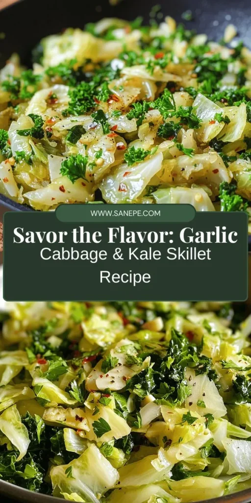 Discover a flavorful and nutritious way to enjoy leafy greens with our Garlic Sautéed Cabbage & Kale Skillet recipe! Packed with vitamins, this easy dish highlights the crisp texture of cabbage and the robust flavor of kale, enhanced by garlic and olive oil. Perfect for meal prep or as a side, it's vegan and gluten-free. Elevate your dinner table with this delicious, healthy option. #HealthyEating #MealPrep #LeafyGreens #Cabbage #Kale #Garlic #VeganRecipes #GlutenFree #NutritiousMeals