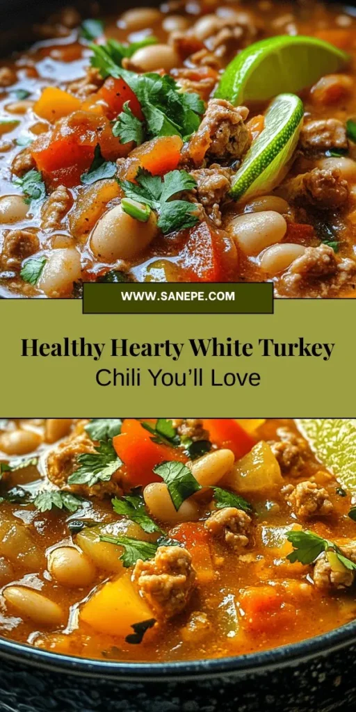 Looking for a comforting meal that balances taste with health? Try this Hearty & Healthy White Turkey Chili! Made with lean ground turkey and nutritious white beans, this chili is not only satisfying but also packed with protein and fiber. Perfect for busy weeknights or cozy weekends, it’s a delicious twist on a classic favorite. Enjoy a nourishing bowl that aligns with your dietary goals! #HealthyRecipes #TurkeyChili #MealPrep #ComfortFood #HealthyEating