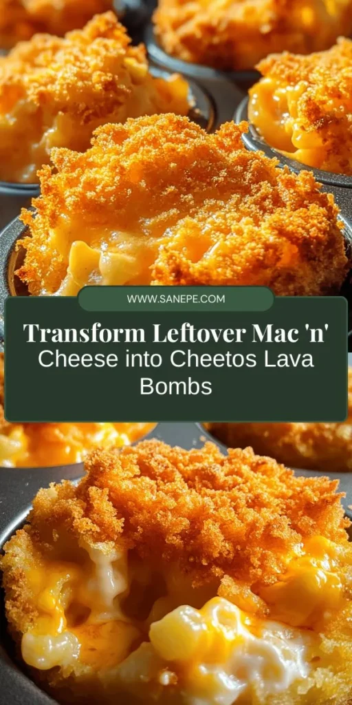 Transform your leftover mac ‘n’ cheese into a mouthwatering treat with Cheetos Leftover Mac 'n' Cheese Lava Bombs! These fun, cheesy bites feature a creamy center surrounded by a crunchy Cheetos crust, perfect for parties or casual snacking. Not only do they reduce food waste, but they're also a delightful twist on a classic comfort food. Give this creative recipe a try and enjoy a delicious explosion of flavors! #Cheetos #MacAndCheese #RecipeIdeas #ComfortFood #FoodWasteSolutions #SnackTime #CreativeCooking