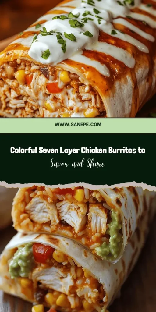 Savor the vibrant flavors of the Seven Layer Chicken Burrito! This delicious dish features wholesome ingredients layered together for a captivating meal perfect for family gatherings or meal prepping. Packed with seasoned chicken, beans, rice, corn, tomatoes, lettuce, and cheese, it's both nutritious and satisfying. Customize it to fit your dietary preferences—add spices, swap for veggies, or create a gluten-free version. Enjoy the ultimate burrito experience today! #Burrito #MealPrep #HealthyEating #Foodie #Yummy #FoodInspiration