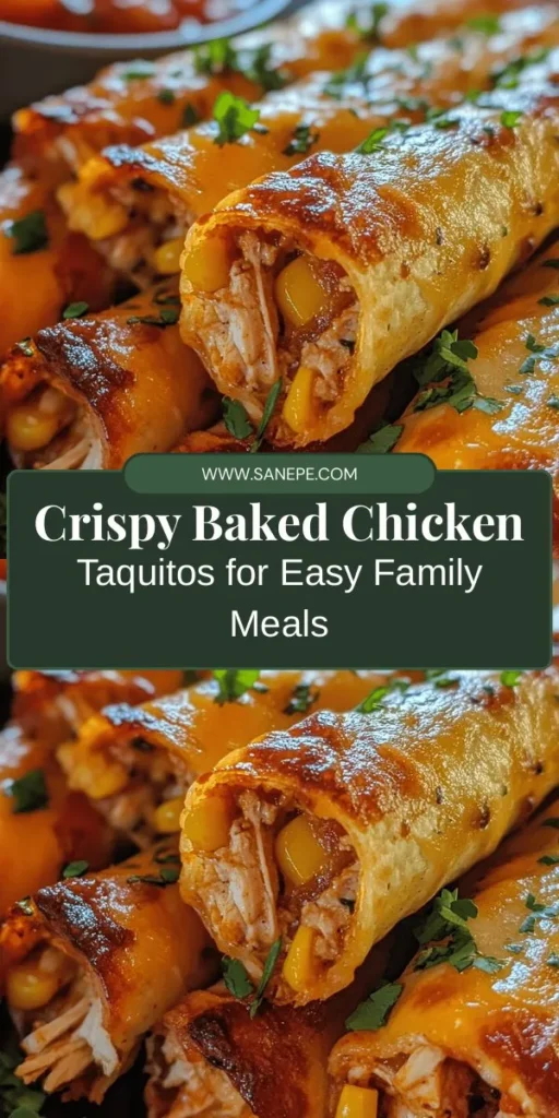 Discover the ultimate recipe for Crispy Baked Chicken Taquitos! These flavorful rolled tacos are not only a favorite in Mexican cuisine but also a versatile dish perfect for any occasion. With a healthy baking method and customizable fillings like shredded chicken, cheese, and spices, these taquitos achieve a delightful crispy texture while being easier to prepare. Serve them with your favorite dips and watch everyone enjoy! #ChickenTaquitos #BakedNotFried #MexicanFood #EasyRecipes #FamilyDinner #HealthyEating