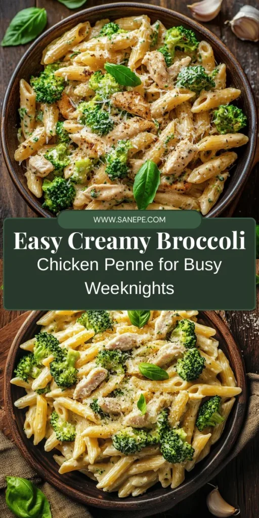 Discover the ultimate comfort food with Creamy Broccoli and Chicken Penne, perfect for weeknight dinners! This quick and nutritious dish combines tender chicken and vibrant broccoli in a rich, creamy sauce that everyone will love. Easy to prepare, it's ideal for busy families. Treat your taste buds to a delicious blend of flavors that makes meal time enjoyable! Try this delightful recipe today! #WeeknightDinner #ComfortFood #PastaLovers #HealthyEating #FamilyMeals