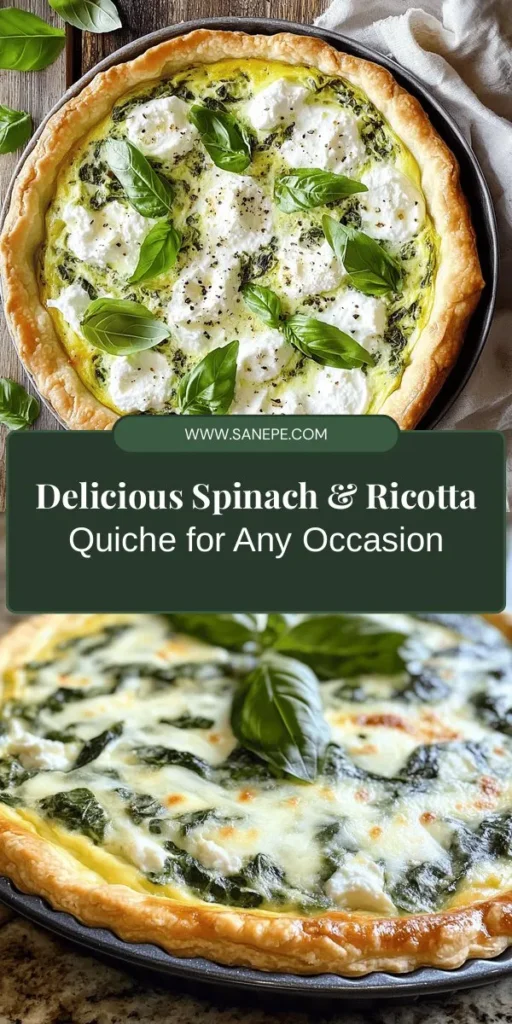 Savor the delightful Spinach & Ricotta Dream Quiche, a perfect blend of creamy ricotta and fresh spinach baked in a flaky crust. Ideal for breakfast, brunch, or a light dinner, this quiche is not only easy to make but also packed with essential nutrients. Customize it with your favorite ingredients for a unique twist. Serve it warm with a side salad for a complete meal! #Quiche #Spinach #Ricotta #HealthyEating #ComfortFood #BrunchIdeas #CulinaryDelight #RecipeIdeas