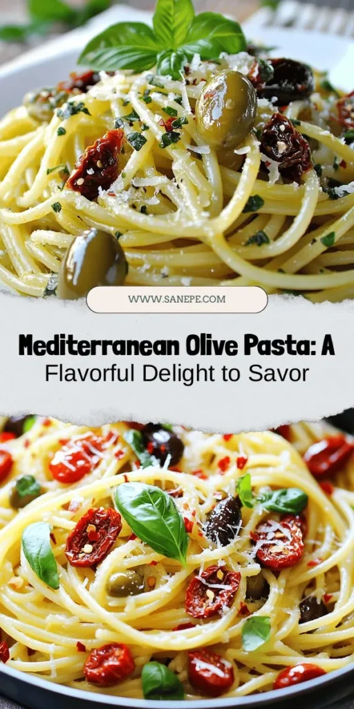 Discover the joy of Mediterranean flavors with this Savory Olive Pasta Delight! A perfect blend of Kalamata and green olives, sun-dried tomatoes, capers, and fresh basil creates a delicious dish that's versatile for any occasion. Ideal for both quick weeknight dinners and impressive gatherings, this pasta is not only tasty but also packed with nutritional benefits. Give it a try and elevate your dining experience! #PastaRecipe #MediterraneanCuisine #HealthyEating #CookingAtHome #PastaLovers #FoodieFavorites