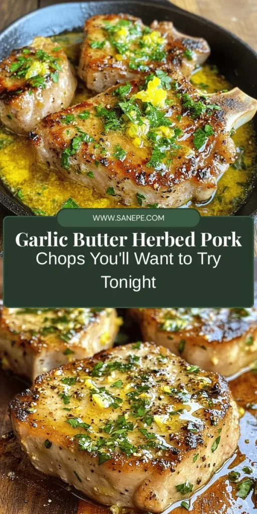 Indulge in the deliciousness of Herbed Pork Chops with Garlic Butter! This mouthwatering recipe elevates a simple pork chop into a gourmet dish with a blend of fresh herbs, garlic-infused butter, and juicy, tender meat. Perfect for any occasion, these chops are easy to make and rich in flavor. Pair them with garlic mashed potatoes or roasted vegetables for a complete meal. Impress your guests and family with this delightful recipe! #PorkChops #GarlicButter #DinnerIdeas #HerbedPorkChops #EasyRecipes #HomemadeCooking