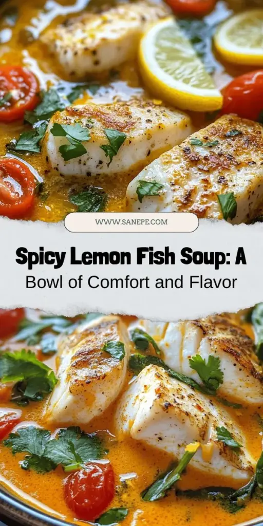 Warm up with a bowl of Spicy Lemon Fish Soup, a comforting dish that combines the freshness of firm white fish with vibrant spices and zesty lemon. Perfect for a quick weeknight dinner, this recipe packs in nutrition with lean protein and plenty of veggies. Enjoy the creamy texture from coconut milk and let the spices awaken your taste buds. Dive into a culinary journey that nourishes your body and soul! #SpicyLemonFishSoup #ComfortFood #HealthyRecipe #QuickMeals #Foodie #SeafoodSoup