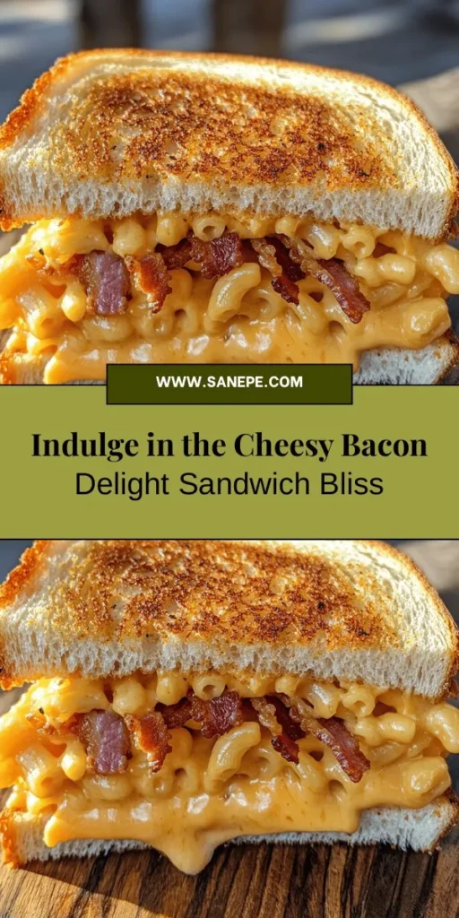 Discover the ultimate comfort food with our Cheesy Bacon Delight Grilled Cheese Sandwich! This mouthwatering twist on the classic combines crispy bacon, creamy leftover mac 'n' cheese, and melty cheddar for a heavenly treat. Perfect for a quick meal, it’s customizable to fit your taste with various breads and spices. Don’t miss out on this satisfying culinary experience that brings back nostalgic flavors! #GrilledCheese #ComfortFood #BaconLovers #CheesyGoodness #FoodieFantasy