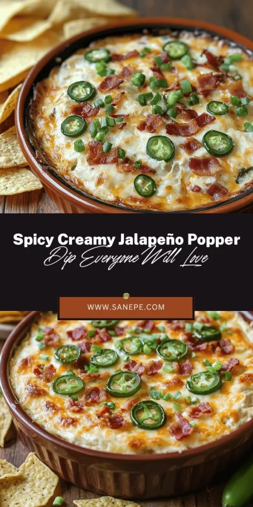 Looking for the perfect dip for your next gathering? Try this Spicy Creamy Jalapeño Popper Dip! With a blend of cream cheese, cheddar, fresh jalapeños, and crispy bacon, it's creamy, cheesy, and just the right amount of spicy. Serve it with tortilla chips, crackers, or veggies for a crowd-pleasing snack. A must-try recipe that's easy to make and even easier to devour! #JalapeñoDip #PartyFood #AppetizerIdeas #SpicySnacks #DipRecipes