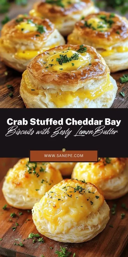 Discover the ultimate comfort food twist with these Crab Stuffed Cheddar Bay Biscuits drizzled with zesty lemon butter! Fluffy, cheesy biscuits are transformed by luscious crab filling, creating an irresistible blend of flavors and textures. Perfect for dinner parties or a special treat at home, these biscuits promise to impress. Dive into this delightful recipe and savor everything the sea has to offer! #CrabBiscuits #CheddarBay #SeafoodRecipes #ComfortFood #BakingLove