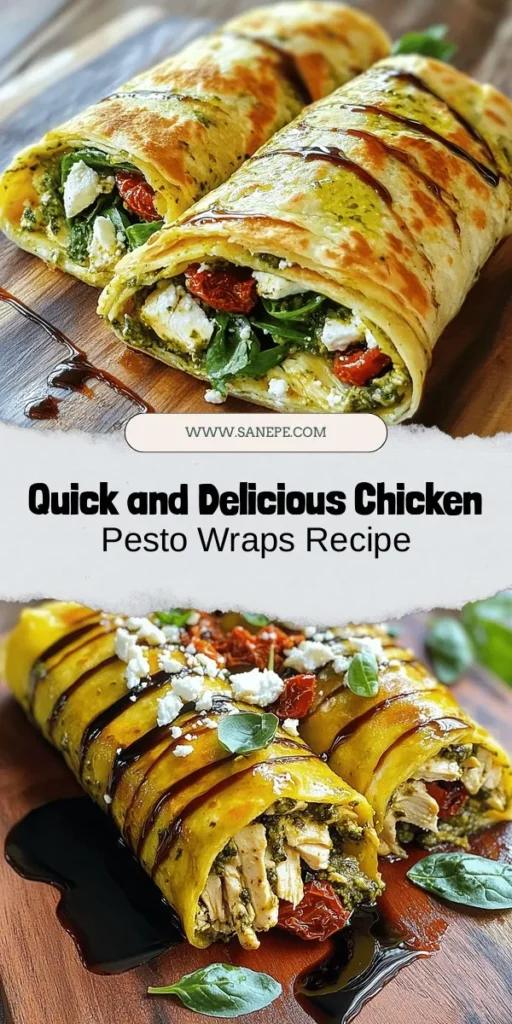 Discover the perfect blend of flavor and nutrition with savory chicken pesto wraps! These quick-to-make wraps are filled with tender shredded chicken, aromatic basil pesto, fresh spinach, and sun-dried tomatoes, all wrapped in a wholesome whole wheat tortilla. Perfect for lunches, snacks, or picnics, you can customize them to suit your taste. Try them with feta cheese and a drizzle of balsamic glaze for an extra touch. Enjoy deliciousness today! #ChickenWraps #HealthyRecipes #QuickMeals #Pesto #NutritiousFood #LunchIdeas #EasyRecipes