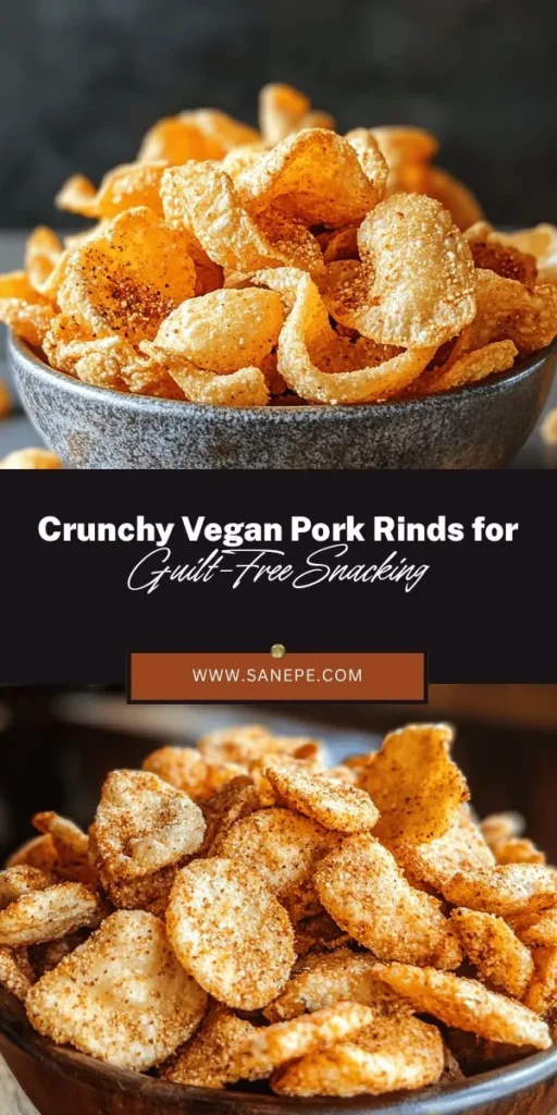 Looking for a healthier snack option? Try these Crunchy Vegan Pork Rinds made from coconut chips! This plant-based recipe satisfies cravings while providing nutritional benefits like healthy fats and fiber. Perfect for any diet, they’re easy to make and pack a flavorful punch with spices like smoked paprika and garlic. Enjoy them plain or with dips for a delicious crunch! #VeganSnacks #HealthyEating #PlantBased #CrunchySnacks #SnackTime