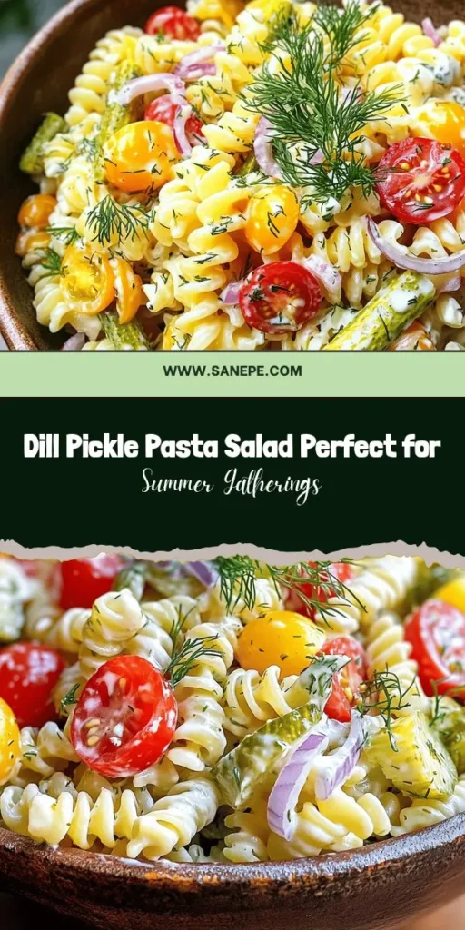 Looking for a refreshing twist on a classic dish? Try Dill Pickle Pasta Salad! This unique blend combines creamy dressing with zesty dill pickles, fresh veggies, and hearty pasta for a delicious summer side. Perfect for picnics, potlucks, or backyard barbecues, it delights both pickle fans and pasta lovers. Easy to make and visually appealing, this salad stands out at any gathering. Discover the flavors today! #DillPicklePastaSalad #SummerSalads #PicnicRecipes #PotluckIdeas #HealthyEating