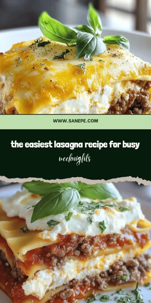 Discover the joy of making The Easiest Lasagna Ever, a comforting dish that brings family and friends together. This recipe simplifies the traditional lasagna process without sacrificing flavor, featuring layers of pasta, meat, rich cheeses, and marinara sauce. Perfect for busy weeknights or special occasions, it's quick to prepare and a delight to serve. Get ready for a delicious journey into comfort food! #Lasagna #ComfortFood #EasyRecipes #ItalianCuisine #FamilyDinner #CookingAtHome