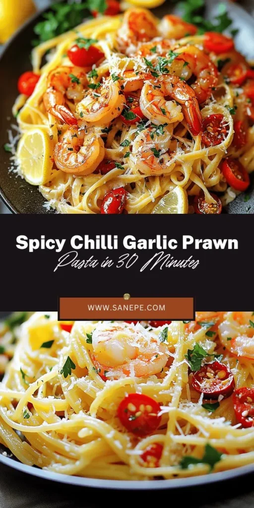 Discover the exquisite flavors of Chilli Garlic Prawn Pasta, a quick and delicious dish perfect for busy nights or entertaining guests. With succulent prawns, aromatic garlic, and a spicy kick from red chilies, this pasta recipe brings a gourmet experience to your kitchen in just 30 minutes. Enjoy its health benefits, vibrant colors, and the ability to customize heat levels. Impress your family and friends with this delightful meal! #ChilliGarlicPrawnPasta #PastaRecipe #QuickDinner #SeafoodLovers #HealthyEating #CookingAtHome #GourmetAtHome