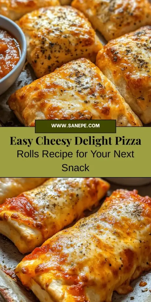 Dive into the world of comfort food with Cheesy Delight Pizza Rolls! These bite-sized snacks, filled with gooey cheese and savory pepperoni, are perfect for parties or a quick weeknight meal. Easy to prepare, they offer all the beloved flavors of pizza in a fun form. From their golden crust to customized fillings, this recipe is sure to delight everyone. Perfect for sharing or indulging solo! #PizzaRolls #ComfortFood #CheesyDelight #SnackIdeas #FoodieFun