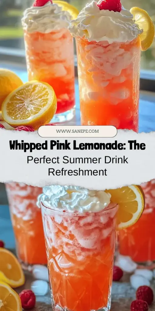 Beat the heat this summer with Whipped Pink Lemonade! This delicious twist on a classic beverage features the zesty brightness of fresh lemons blended with the sweetness of raspberry puree, topped with light and airy whipped cream. Perfect for picnics, parties, or a refreshing treat at home. Easy to make and customizable, this drink is a fun way to impress your guests. Cheers to summer sips! #PinkLemonade #SummerDrinks #Refreshing #Homemade #PartyDrinks #RaspberryLemonade