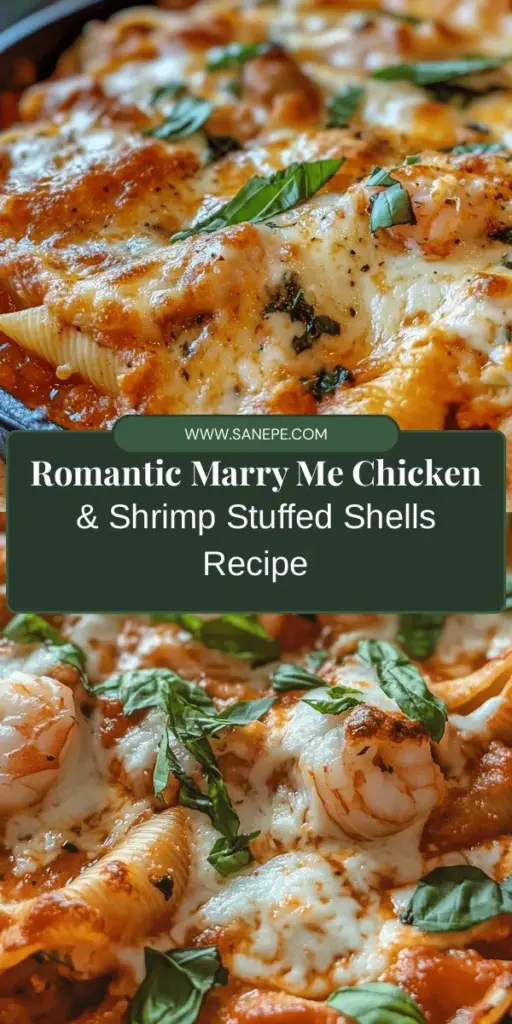 Discover the deliciousness of Marry Me Chicken & Shrimp Stuffed Shells! This romantic dish features jumbo pasta shells filled with a creamy mixture of chicken, shrimp, and three cheeses, all smothered in marinara sauce. Perfect for date nights or special occasions, it’s both impressive and easy to prepare. Impress your loved ones with this heartwarming meal that’s sure to make a lasting impression! #MarryMeChicken #StuffedShells #PastaLove #DinnerIdeas #RecipeInspo