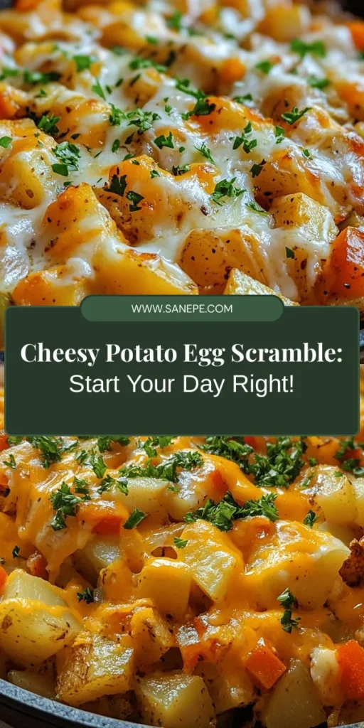 Start your day with a warm and hearty Cheesy Potato Egg Scramble that combines potatoes, eggs, and cheese for a filling breakfast. Customize it with your favorite vegetables and spices for a personal touch. Perfect for busy mornings, this dish is not only nutritious but easy to prepare. Whether you're feeding a family or enjoying a meal solo, this flavorful scramble is sure to satisfy! #BreakfastIdeas #HealthyEating #EggRecipes #CheesyGoodness #Foodie #CookingAtHome #BrunchEats #ComfortFood