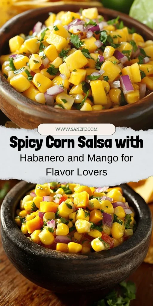 Elevate your next gathering with this Spicy Corn Salsa featuring Habanero Pepper and Mango. A delightful mix of fresh corn, sweet mango, zesty lime, and fiery habanero creates a flavor explosion that’s both vibrant and refreshing. Perfect with tortilla chips, as a topping for tacos, or alongside grilled meats. Celebrate the essence of fresh ingredients and wow your guests with this easy-to-make salsa! #CornSalsa #SpicySalsa #Mango #Habanero #FreshIngredients #PartyFood #HealthySnacks #SalsaRecipe