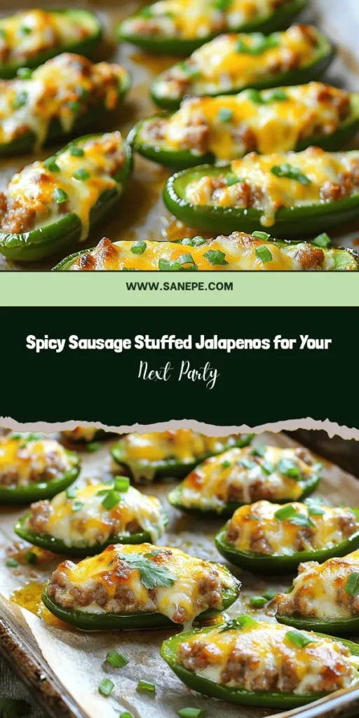 Spice up your gatherings with Fiery Sausage Stuffed Jalapenos! This delicious appetizer blends the heat of jalapenos with savory sausage and creamy cheese for an unforgettable flavor experience. Perfect for any occasion, they're easy to customize for different taste preferences. Serve them with your favorite dips and drinks to elevate the party vibe! Get ready to impress your friends and family with this ultimate spicy treat! #Appetizers #SpicyFood #JalapenoRecipes #PartyFood #CookingIdeas