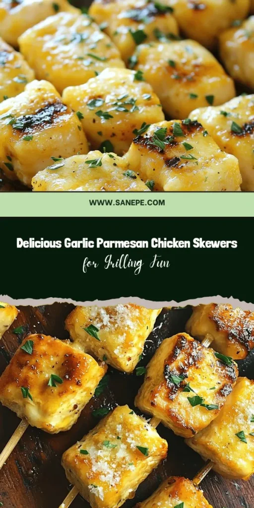 Get ready to elevate your grilling game with these delicious Garlic Parmesan Chicken Skewers! Perfect for barbecues or weeknight dinners, this recipe features tender chicken marinated in a savory blend of garlic, olive oil, and Parmesan cheese. Easy to prepare and full of flavor, these skewers are a healthier option that impresses at any meal. Serve with your favorite dipping sauce and sides for a complete feast. #GarlicParmesan #ChickenSkewers #GrillingRecipes #HealthyEating #MealPrep #BBQParty