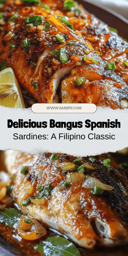 Discover the rich flavors of Bangus Spanish Sardines, a beloved Filipino dish that combines the tender milkfish with bold spices and aromatics. This comforting recipe celebrates Filipino culinary heritage and is packed with nutrients like omega-3s and protein. Perfect for family gatherings or a cozy meal, it's sure to warm your heart. Try this easy-to-follow recipe and bring a taste of the Philippines to your kitchen! #Bangus #FilipinoCuisine #HomeCooking #Recipe #ComfortFood #NutritionalBenefits #Sardines #SeafoodLovers