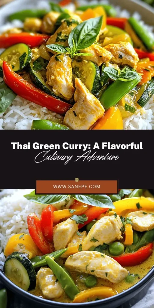 Discover the vibrant flavors of Thai cuisine with this Thai Green Curry Delight recipe! This dish showcases a perfect blend of fresh ingredients like chicken, vegetables, and aromatic herbs, all enveloped in a creamy coconut milk base. It's not just a meal; it's an experience of flavor balance and cultural heritage. Perfect for family gatherings or cozy nights in, this curry is sure to impress! #ThaiCurry #GreenCurry #ThaiCuisine #ComfortFood #Recipe #CookingAtHome #Foodie #Delicious