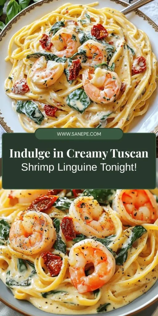 Discover the ultimate Italian comfort food with this Creamy Tuscan Shrimp Linguine recipe! Bursting with flavors from fresh shrimp, vibrant vegetables, and a luscious creamy sauce, this dish is perfect for any occasion. It's quick, simple, and beautifully satisfying—ideal for both weeknight dinners and special gatherings. Transport your taste buds to Italy and impress your loved ones with this gourmet meal made right at home! #ItalianCuisine #ShrimpLinguine #ComfortFood #EasyRecipes #PastaLovers #Foodie #ItalianRecipes #DeliciousDinners