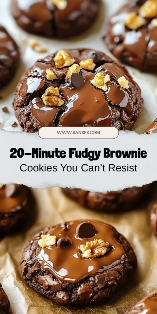 Craving something sweet? Whip up these 20-minute fudgy chocolate brownie cookies that combine the rich, gooey texture of brownies with the convenience of cookies. Perfect for any occasion, these indulgent treats are sure to impress. With simple ingredients and quick steps, you'll have a batch ready in no time. Enjoy warm or as ice cream sandwiches! Get that chocolate fix today. #BrownieCookies #BakingIdeas #DessertRecipes #ChocolateLovers #QuickTreats #YummyCookies