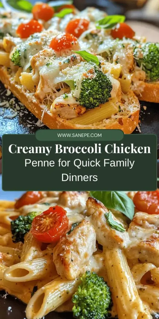 Looking for a quick and delicious dinner idea? Try this Creamy Broccoli and Chicken Penne recipe! It's a comforting dish that combines tender chicken, vibrant broccoli, and flavorful penne pasta, all enveloped in a rich creamy sauce. Perfect for weeknight meals or family gatherings, it's easy to customize based on your preferences. Enjoy a nutritious and satisfying meal that's ready in under an hour! #PastaRecipe #EasyDinner #ComfortFood #HealthyEating #MealPrep #FamilyFriendly