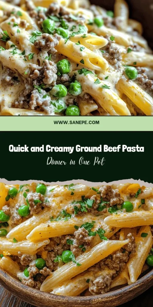 Looking for a quick and satisfying dinner idea? Try this Stovetop Creamy Ground Beef Pasta recipe! It features tender pasta, savory ground beef, and a rich, creamy sauce, creating a comforting meal the whole family will love. Customize it with your favorite veggies or cheese for a personal touch. Perfect for busy weeknights or relaxed weekends! Get ready to whip up a delicious dish in no time. #PastaRecipe #ComfortFood #EasyDinner #FamilyMeal #CookingMadeEasy