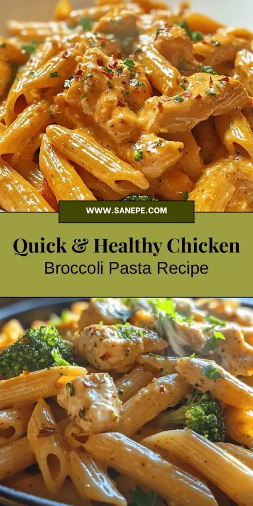 Looking for a delicious and healthy meal that the whole family will love? Try Chicken & Broccoli Pasta Delight! This satisfying dish features tender chicken, vibrant broccoli, and whole wheat penne pasta, all enveloped in a creamy sauce that is both luxurious and nutritious. Perfect for busy weeknights or special occasions, this recipe is easy to make in just 30 minutes. Enjoy a wholesome dining experience that's flavorful and fulfilling! #HealthyEating #PastaRecipes #FamilyDinner #ChickenRecipes #QuickMeals #Broccoli