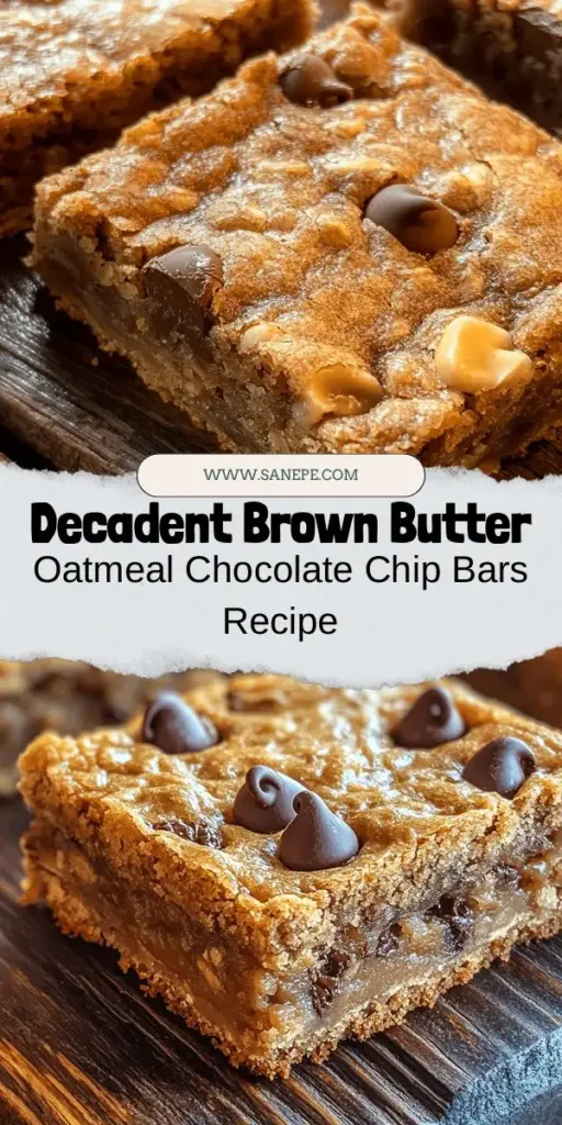 Discover the ultimate treat with our Brown Butter Oatmeal Chocolate Chip Bars! These bars combine the rich, nutty flavor of brown butter with chewy oats and sweet chocolate chips for a deliciously satisfying snack. Perfect for lunch boxes, after-school cravings, or gatherings, these versatile bars are a hit with both kids and adults. Try this easy recipe and indulge in the comforting flavors today! #BrownButter #ChocolateChipBars #OatmealCookies #BakingRecipes #Desserts #SweetTreats #HomeBaking