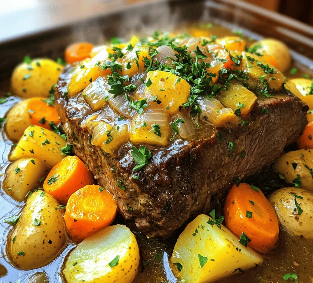 When it comes to comforting meals that evoke warmth and nostalgia, nothing quite compares to a hearty pot roast. This classic dish has been a staple in family kitchens for generations, often appearing on Sunday dinner tables across the country. The aroma of a slowly cooked roast wafting through the home is not just enticing; it creates an atmosphere of togetherness and love. In this article, we will explore the delightful <strong>Hearty Herb-Infused Slow Cooker Pot Roast</strong> recipe, which combines tender cuts of beef with a medley of herbs, vegetables, and rich flavors that meld beautifully over hours of low and slow cooking.” /></p>
</p>
<h3>Instructions for Hearty Herb-Infused Slow Cooker Pot Roast</h3>
</p>
<p>Now that you have gathered all your ingredients, let’s dive into the step-by-step instructions to prepare your Hearty Herb-Infused Slow Cooker Pot Roast. This recipe is designed to be simple and straightforward, ensuring that even novice cooks can create a mouth-watering dish that will impress family and friends.</p>
</p>
<h4>Step 1: Prepare the Meat</h4>
</p>
<p>Begin by selecting a well-marbled cut of beef for your pot roast, typically chuck roast or brisket. The marbling in the meat will provide the necessary fat to keep the roast juicy and flavorful.</p>
</p>
<p>1. <strong>Trim Excess Fat</strong>: Use a sharp knife to carefully trim any large chunks of excess fat from the roast, but leave some for flavor.</p>
<p>2. <strong>Season Generously</strong>: Rub the roast with salt and pepper on all sides. This step is crucial as it enhances the meat’s natural flavors and helps to create a delicious crust during cooking.</p>
</p>
<h4>Step 2: Sear the Roast (Optional but Recommended)</h4>
</p>
<p>While this step is optional, searing the roast before placing it in the slow cooker adds depth to the flavors.</p>
</p>
<p>1. <strong>Heat Oil in a Skillet</strong>: Place a large skillet over medium-high heat and add a tablespoon of olive oil.</p>
<p>2. <strong>Sear the Meat</strong>: Once the oil is hot, add the seasoned roast and sear it for about 4-5 minutes on each side until it develops a rich brown crust.</p>
<p>3. <strong>Remove and Set Aside</strong>: Once browned, remove the roast from the skillet and set it aside on a plate.</p>
</p>
<h4>Step 3: Prepare the Vegetables</h4>
</p>
<p>While the meat is resting, prepare your vegetables. The classic combination of carrots, potatoes, and onions not only adds flavor but also makes for a complete meal.</p>
</p>
<p>1. <strong>Chop the Vegetables</strong>: Cut the carrots into thick slices, quarter the potatoes, and chop the onion into large chunks.</p>
<p>2. <strong>Layer in the Slow Cooker</strong>: Place the chopped vegetables at the bottom of the slow cooker. This layer acts as a natural rack for the roast and will absorb all the delicious flavors as they cook.</p>
</p>
<h4>Step 4: Add Flavorful Ingredients</h4>
</p>
<p>To elevate the taste of your pot roast, add the aromatic herbs and seasonings.</p>
</p>
<p>1. <strong>Add Garlic and Herbs</strong>: Toss in the minced garlic, rosemary, thyme, and bay leaves over the vegetables. These herbs will infuse the roast with their fragrant oils as it cooks.</p>
<p>2. <strong>Pour in the Liquid</strong>: Add beef broth and Worcestershire sauce to the slow cooker. This will not only help in tenderizing the meat but also create a savory gravy.</p>
</p>
<h4>Step 5: Cook the Roast</h4>
</p>
<p>With everything set up, it’s time to cook!</p>
</p>
<p>1. <strong>Place the Roast in the Slow Cooker</strong>: Carefully place the seared roast on top of the vegetables and herbs.</p>
<p>2. <strong>Cover and Cook</strong>: Set your slow cooker to low for 8-10 hours or high for 4-6 hours, depending on your schedule. Cooking on low is preferable for a more tender roast.</p>
</p>
<h4>Step 6: Check for Doneness</h4>
</p>
<p>Once the cooking time is up, check the roast for doneness. It should be fork-tender and easily pull apart when shredded with a fork.</p>
</p>
<p>1. <strong>Test the Temperature</strong>: For food safety, the internal temperature of the beef should reach at least 145°F (63°C).</p>
<p>2. <strong>Let it Rest</strong>: Once done, remove the roast from the slow cooker and let it rest for about 15 minutes before slicing. This resting period allows the juices to redistribute within the meat.</p>
</p>
<h4>Step 7: Serve and Enjoy</h4>
</p>
<p>When ready to serve, slice the roast against the grain for maximum tenderness. Serve it alongside the cooked vegetables and pour over the rich gravy created in the slow cooker.</p>
</p>
<h3>Tips for Best Results</h3>
</p>
<p>1. <strong>Choose the Right Cut of Meat</strong>: A chuck roast is ideal for slow cooking due to its fat content and connective tissue, which breaks down during the long cooking process.</p>
<p>2. <strong>Don’t Skip Searing</strong>: While it’s an optional step, searing the meat will enhance the overall flavor of the dish.</p>
<p>3. <strong>Adjust Seasonings to Taste</strong>: Feel free to adjust the herbs and spices according to your preference. Adding a splash of red wine can also deepen the flavors.</p>
<p>4. <strong>Use Fresh Herbs</strong>: If you have access to fresh herbs, they can significantly enhance the taste compared to dried versions.</p>
<p>5. <strong>Leftovers Storage</strong>: Store any leftovers in an airtight container in the refrigerator for up to 3 days or freeze for up to 3 months.</p>
</p>
<h3>Serving Suggestions</h3>
</p>
<p>This Hearty Herb-Infused Slow Cooker Pot Roast is a versatile dish that pairs wonderfully with a variety of sides. Here are some serving suggestions:</p>
</p>
<p>1. <strong>Mashed Potatoes</strong>: Creamy mashed potatoes are a classic accompaniment that complements the savory gravy beautifully.</p>
<p>2. <strong>Roasted Vegetables</strong>: For a healthier option, serve alongside a medley of roasted seasonal vegetables.</p>
<p>3. <strong>Crusty Bread</strong>: A slice of freshly baked bread or dinner rolls can be perfect for soaking up the delicious gravy.</p>
<p>4. <strong>Salad</strong>: A light garden salad can balance the richness of the pot roast, providing a refreshing crunch.</p>
<p>5. <strong>Wine Pairing</strong>: Consider serving with a glass of red wine, such as Cabernet Sauvignon or Merlot, which enhances the flavors of the beef.</p>
</p>
<h3>Conclusion</h3>
</p>
<p>The Hearty Herb-Infused Slow Cooker Pot Roast is more than just a meal; it’s a comforting dish that brings family and friends together. The slow cooking process ensures that every bite is tender and infused with delicious flavors from the herbs and vegetables. Whether you’re preparing a family dinner, a gathering with friends, or simply want to enjoy a warm meal on a chilly evening, this pot roast is sure to satisfy.</p>
</p>
<p>With the convenience of a slow cooker, you can set it and forget it, allowing you to focus on other tasks while your dinner cooks to perfection. As you slice into the roast and serve it up with its savory gravy, you’ll be delighted by the rich aromas and flavors that have developed throughout the day.</p>
</p>
<p>So, gather your ingredients, follow these steps, and enjoy a hearty meal that is as rewarding to make as it is to eat. Don’t forget to share your experience and any variations you make to the recipe with family and friends!</p>
</div>