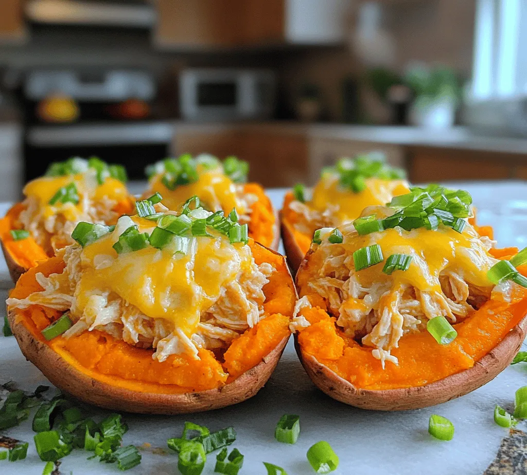 In recent years, stuffed sweet potatoes have emerged as a beloved healthy meal option, gaining traction among health-conscious individuals and food enthusiasts alike. These versatile vessels provide a nutritious base that can be filled with an array of ingredients, making them a perfect canvas for creative culinary expression. Among the many variations, <strong>Buffalo Chicken Stuffed Sweet Potatoes</strong> stand out as a particularly exciting dish that marries the bold flavors of buffalo chicken with the natural sweetness of roasted sweet potatoes.” /></p>
</p>
<h3>Layering Flavors with Ranch Dressing and Cheese</h3>
</p>
<p>One of the standout features of Buffalo Chicken Stuffed Sweet Potatoes is the incredible layering of flavors that can be achieved through the combination of spicy buffalo chicken, creamy ranch dressing, and rich cheese. The ranch dressing not only adds a creamy texture but also balances the heat of the buffalo sauce, creating a harmonious flavor profile that elevates the dish. When you mix ranch dressing into the shredded chicken, it binds the ingredients together while introducing a tangy kick that complements the spiciness of the buffalo sauce.</p>
</p>
<p>Incorporating cheese into the mix enhances the overall creaminess and provides a melty, gooey texture that many crave in a comfort food dish. Popular choices include sharp cheddar or Monterey Jack cheese, which melt beautifully while adding depth and richness. The cheese also creates a delightful golden crust when baked, adding both visual appeal and a satisfying texture. This layering of flavors not only makes each bite more enjoyable but also takes the humble sweet potato to new culinary heights.</p>
</p>
<h3>Baking the Stuffed Sweet Potatoes</h3>
</p>
<p>Once your sweet potatoes are prepped and stuffed with the buffalo chicken mixture, it’s time to return them to the oven for the final baking process. Preheat your oven to 350°F (175°C) if you haven’t already. Place the stuffed sweet potatoes on a baking sheet lined with parchment paper, which will help catch any drippings and make cleanup a breeze.</p>
</p>
<p>Bake the stuffed sweet potatoes for an additional 15-20 minutes. This step is crucial as it allows the flavors to meld together and for the cheese to melt and bubble. The cooking time can significantly affect the texture and flavor of the dish. If you prefer a slightly firmer texture, aim for the shorter baking time; for a softer, more integrated flavor, let them bake a little longer.</p>
</p>
<p>To know when your cheese is perfectly melted and golden, keep an eye on the surface. The cheese should be bubbly and start to turn a light golden brown. If you want an extra crispy top, you can switch your oven to broil for the last few minutes, but be sure to watch closely to avoid burning.</p>
</p>
<h3>Serving Suggestions</h3>
</p>
<p>Buffalo Chicken Stuffed Sweet Potatoes are a hearty dish on their own, but they can be beautifully complemented with various side dishes. Consider serving them alongside a fresh green salad tossed with a light vinaigrette to balance the richness of the stuffed potatoes. A crunchy coleslaw can also provide a refreshing contrast, while roasted vegetables can add extra nutrients and flavor to your meal.</p>
</p>
<p>For those who like to experiment with flavors, consider offering a variety of toppings and dressings. Some popular options include crumbled blue cheese for a classic buffalo flavor, sliced green onions for a pop of color, or even avocado for creaminess. If you want to vary the heat level, serve extra buffalo sauce or ranch dressing on the side, allowing each guest to customize their dish to their liking.</p>
</p>
<p>Creative plating can enhance the visual appeal of your meal. Arrange your stuffed sweet potatoes on a large platter, garnished with fresh herbs like parsley or cilantro for a splash of color. You can also drizzle extra ranch dressing or buffalo sauce over the top for a beautiful finishing touch. Consider serving them on a bed of arugula or spinach to create an eye-catching presentation that is sure to impress.</p>
</p>
<h3>Nutritional Information</h3>
</p>
<p>Buffalo Chicken Stuffed Sweet Potatoes provide a satisfying and nutritious meal option. Each serving typically consists of about 350-400 calories, depending on the exact ingredients and amounts used. The dish is rich in protein, with each serving containing approximately 25-30 grams, primarily from the chicken and cheese. In addition to protein, sweet potatoes are a great source of complex carbohydrates, providing about 60 grams per serving, along with dietary fiber that aids digestion.</p>
</p>
<p>The healthy fats from the cheese and any added dressings support satiety and can contribute to a balanced diet. This dish can fit seamlessly into various dietary lifestyles, including gluten-free and high-protein diets, making it a versatile choice for many. Sweet potatoes are packed with vitamins A and C, potassium, and antioxidants, which may offer health benefits such as improved immune function and better eye health.</p>
</p>
<h3>Conclusion</h3>
</p>
<p>Buffalo Chicken Stuffed Sweet Potatoes deliver a delightful combination of flavor, texture, and nutrition, making them an ideal meal for any occasion. The richness of the buffalo chicken, combined with the sweetness of the potatoes and the creaminess of the cheese and ranch dressing, creates a hearty dish that satisfies both comfort food cravings and health-conscious choices.</p>
</p>
<p>We encourage you to try this recipe and experience the deliciousness of Buffalo Chicken Stuffed Sweet Potatoes for yourself. They are not only comforting but also packed with nutrients, making them a fantastic addition to your meal rotation.</p>
</p>
<p>The versatility of sweet potatoes means that they can be adapted into many different recipes. From sweet to savory, their natural sweetness and nutritional profile make them a favorite ingredient in kitchens around the world. So, whether you’re enjoying them stuffed, roasted, or mashed, sweet potatoes are sure to remain a staple in your culinary adventures.</p>
</div>